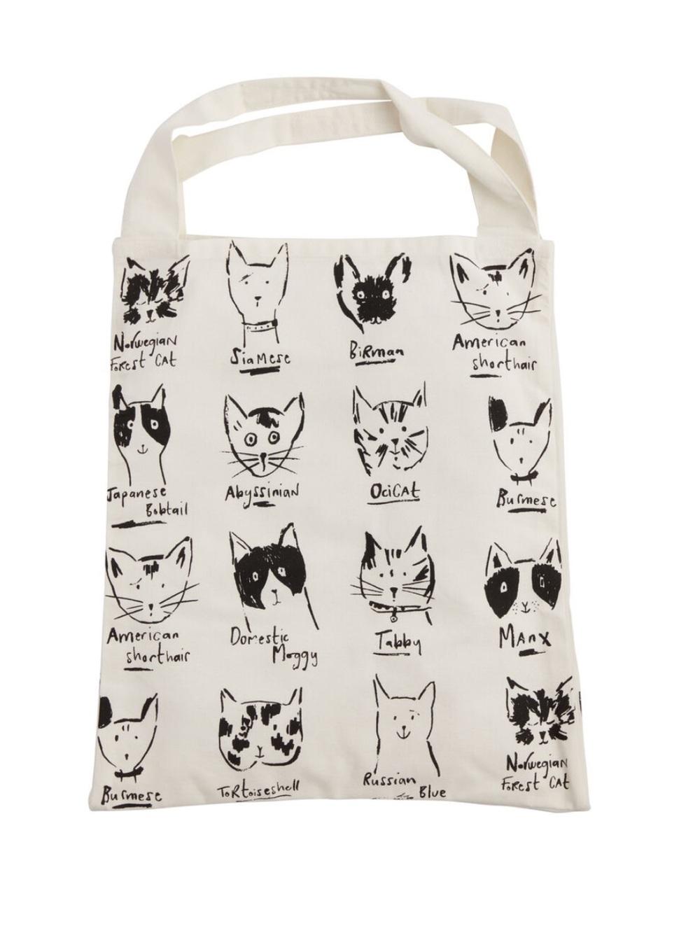 Black and White Canvas Illustrated Cats Tote Bag